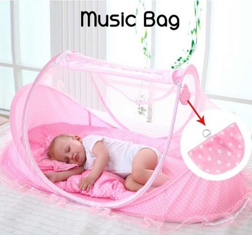 Moustiquaire Portable et pliant avec matelas, oreiller et sac de musique pour bébé